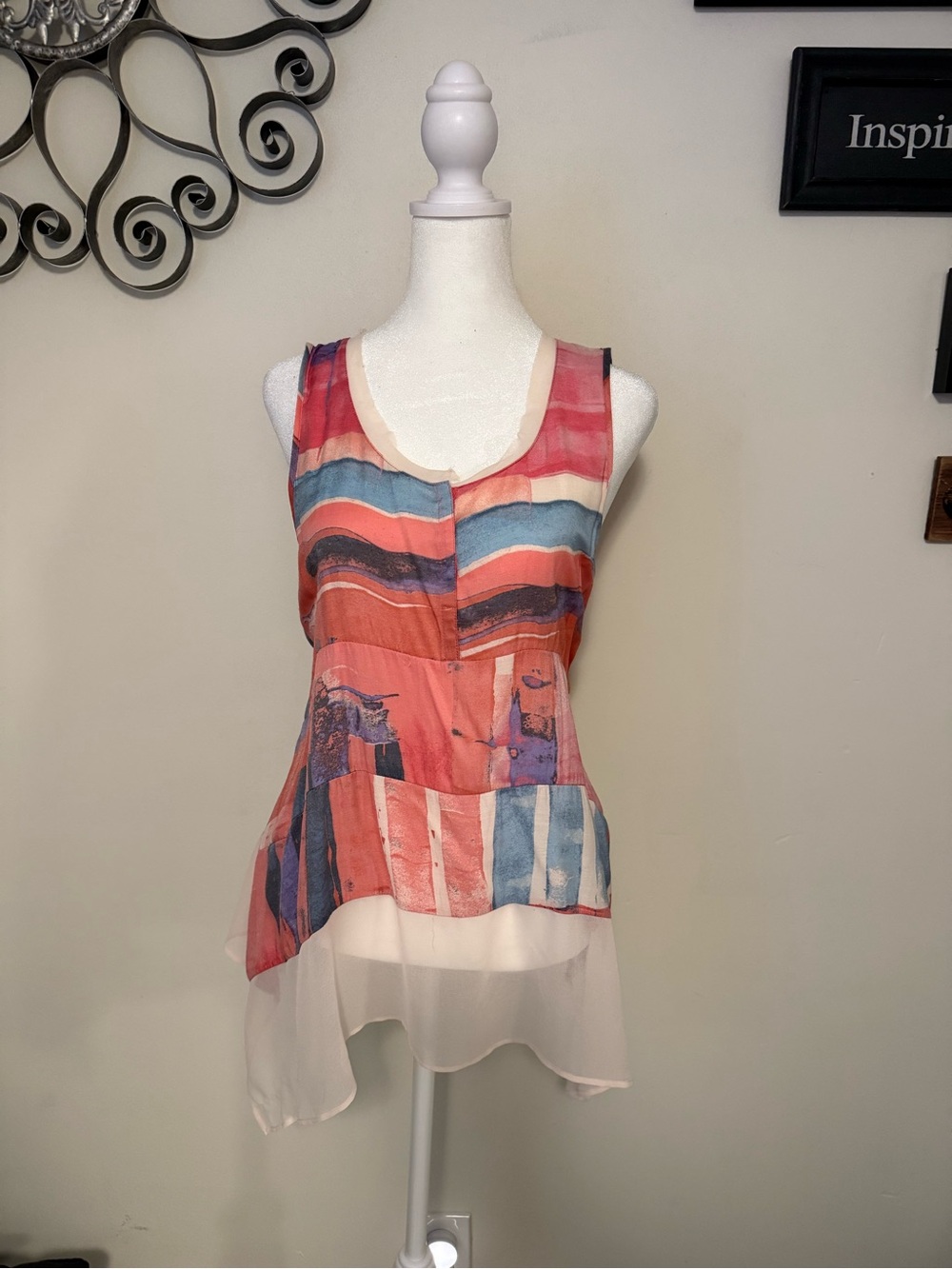 Printed Sleeveless High-Low Tank Top - Coral Multi